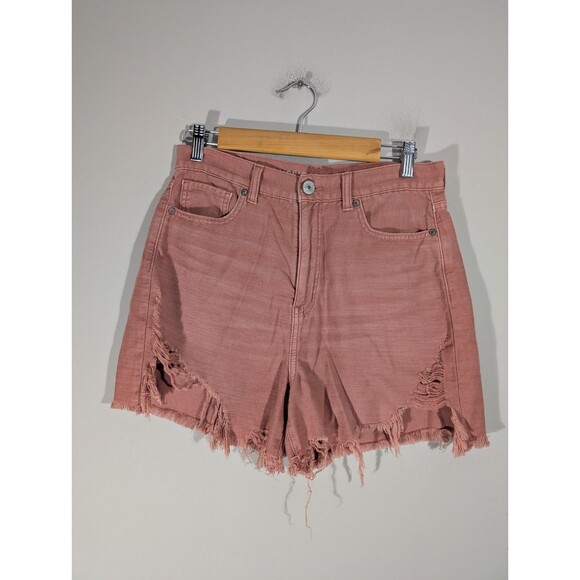 American Eagle Womens Pink Distressed Highest Rise Mom Shorts Sz 8 Boho Festival - Picture 1 of 8